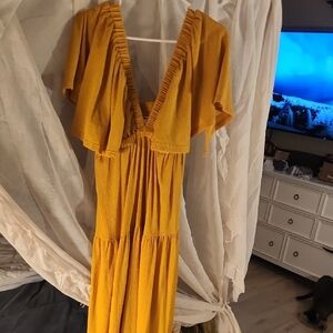 Elegant Mustard Yellow Women's Dress Size M Fashion Brand